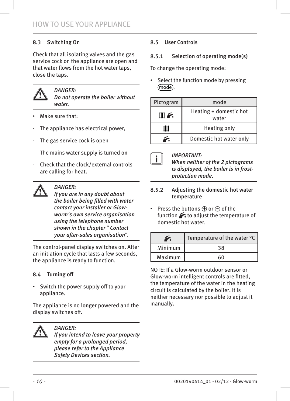 How to use your appliance | Glow-worm Easicom User Manual | Page 12 / 20