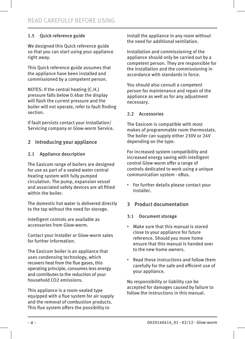 Read carefully before using | Glow-worm Easicom User Manual | Page 6 / 20