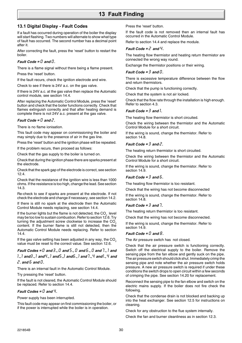 13 fault finding | Glow-worm Energy Saver Combi 2 and Gas Valve User Manual | Page 30 / 40