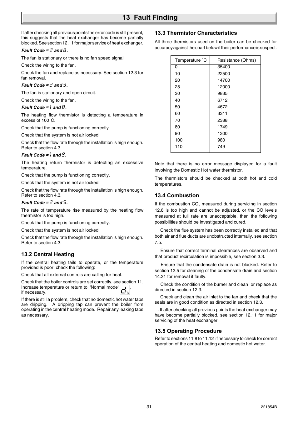 13 fault finding | Glow-worm Energy Saver Combi 2 and Gas Valve User Manual | Page 31 / 40