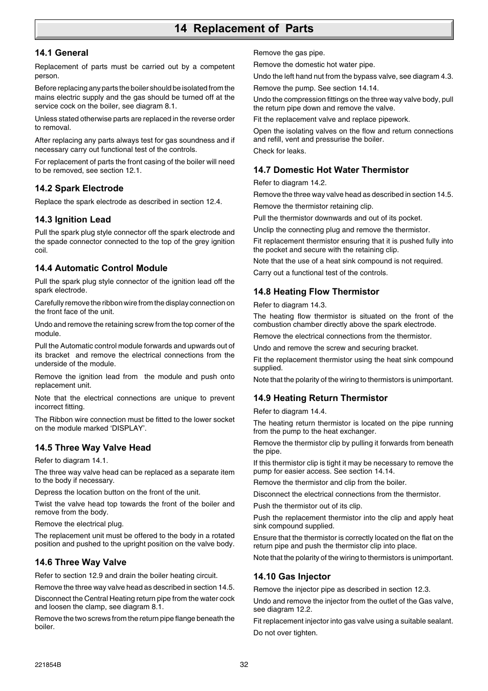 14 replacement of parts | Glow-worm Energy Saver Combi 2 and Gas Valve User Manual | Page 32 / 40