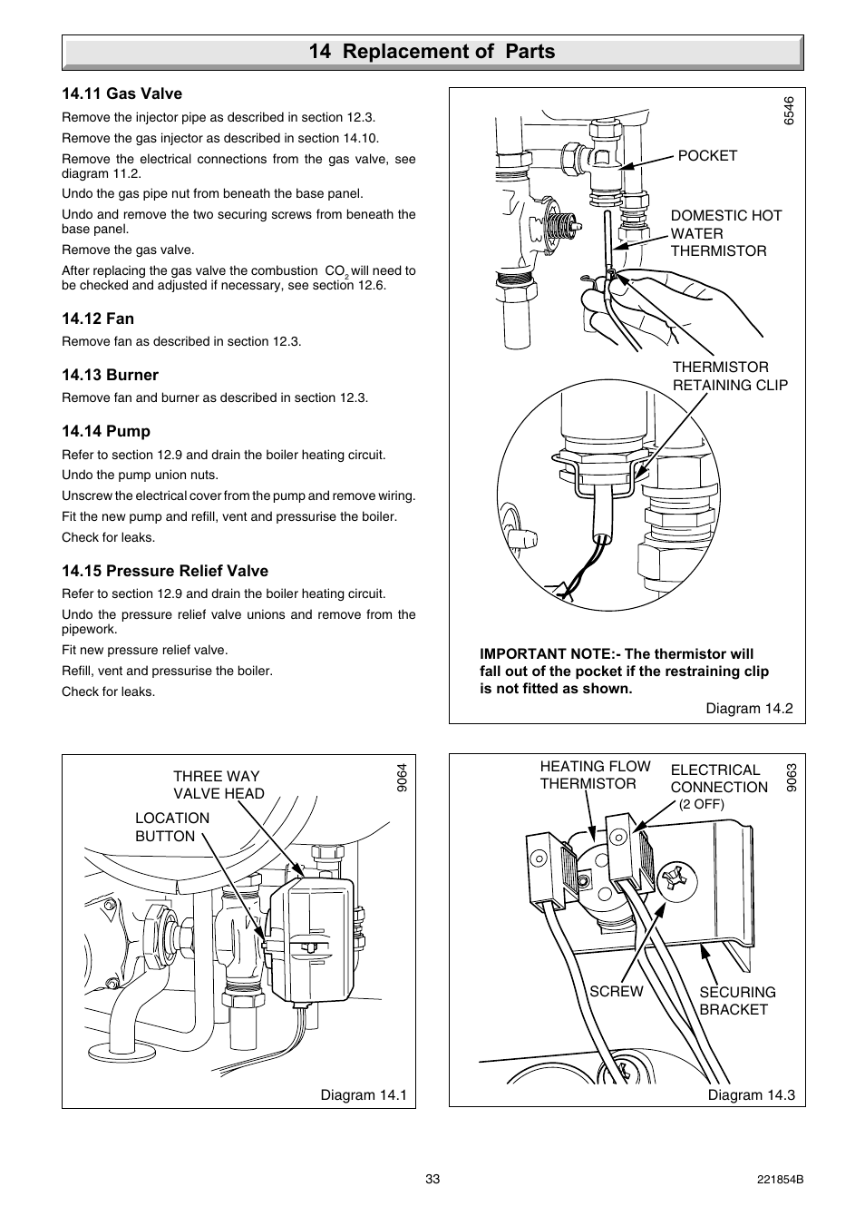 14 replacement of parts | Glow-worm Energy Saver Combi 2 and Gas Valve User Manual | Page 33 / 40