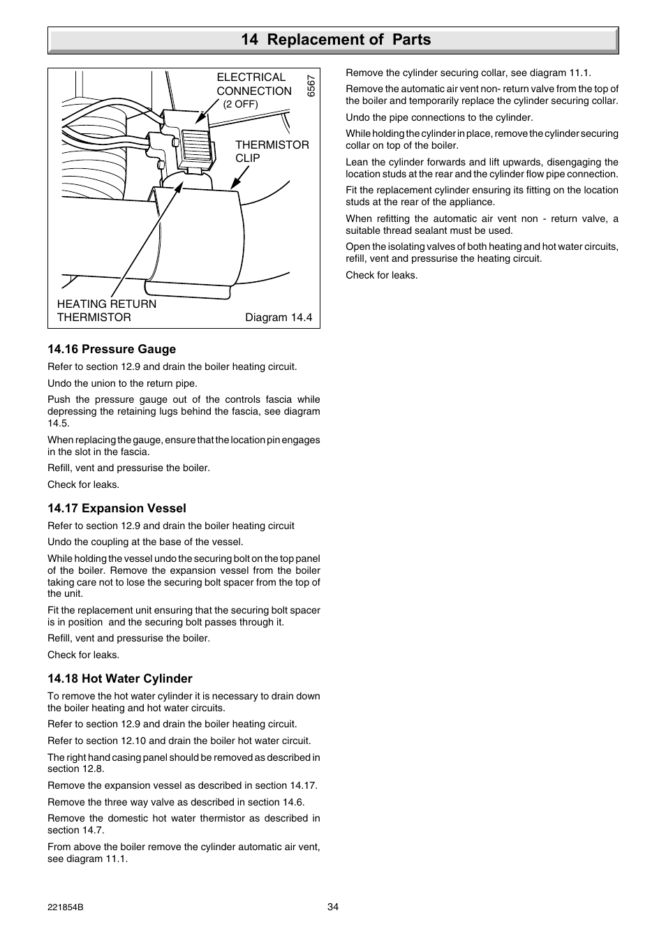 14 replacement of parts | Glow-worm Energy Saver Combi 2 and Gas Valve User Manual | Page 34 / 40