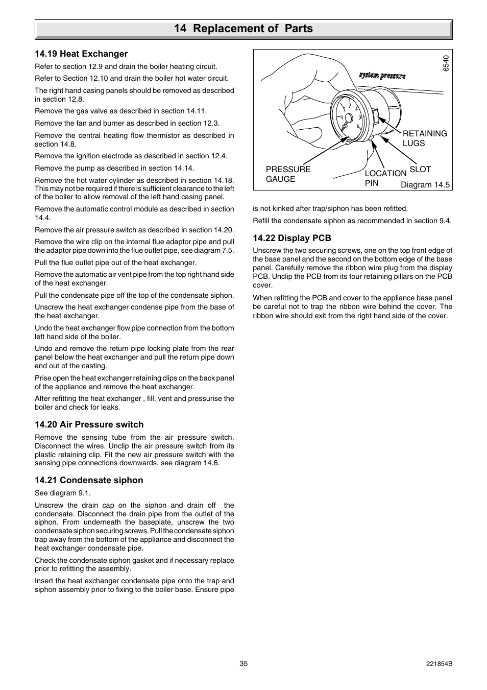 14 replacement of parts | Glow-worm Energy Saver Combi 2 and Gas Valve User Manual | Page 35 / 40
