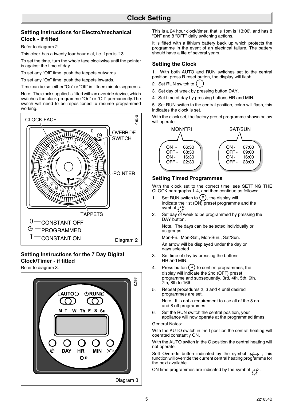 Clock setting | Glow-worm Energy Saver Combi 2 and Gas Valve User Manual | Page 5 / 40