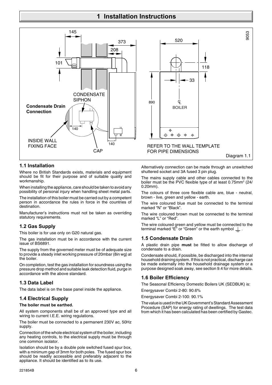1 installation instructions | Glow-worm Energy Saver Combi 2 and Gas Valve User Manual | Page 6 / 40