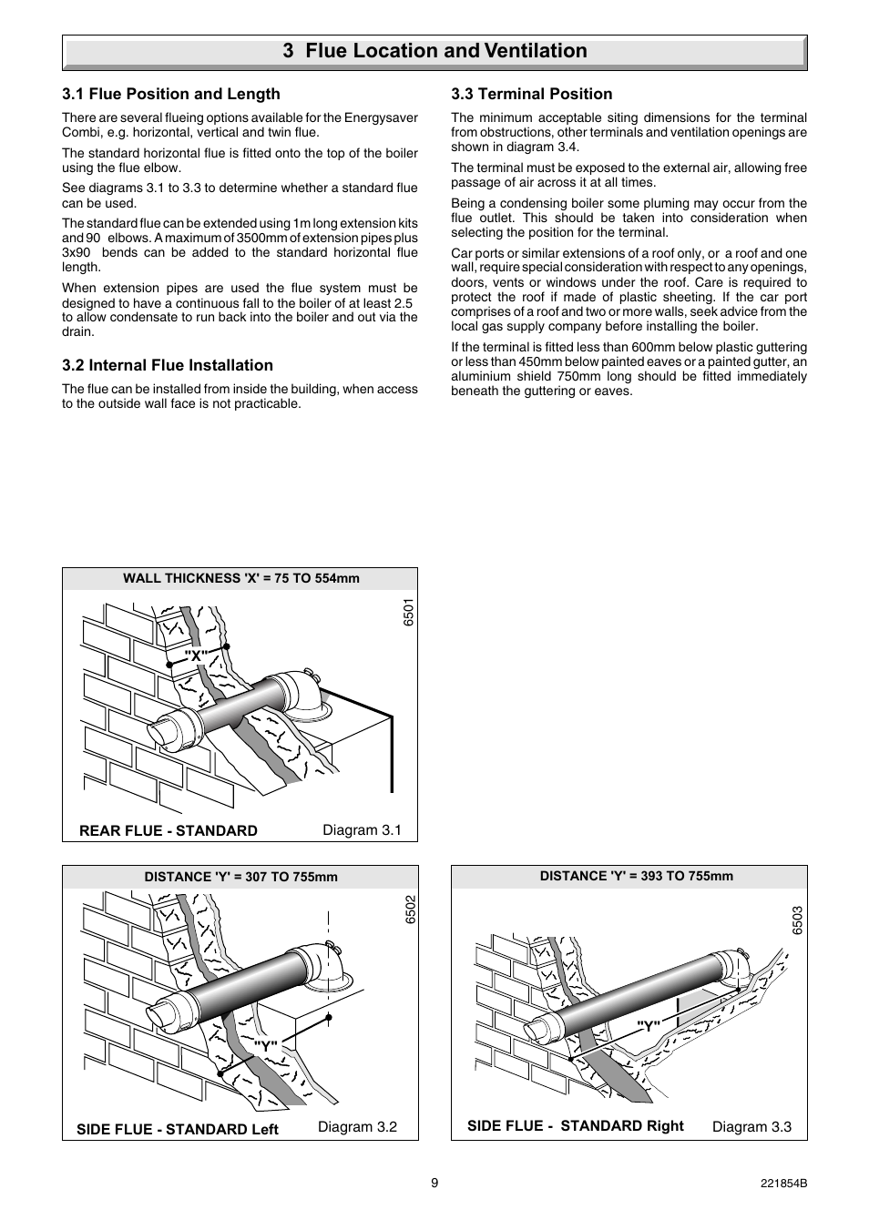 3 flue location and ventilation | Glow-worm Energy Saver Combi 2 and Gas Valve User Manual | Page 9 / 40