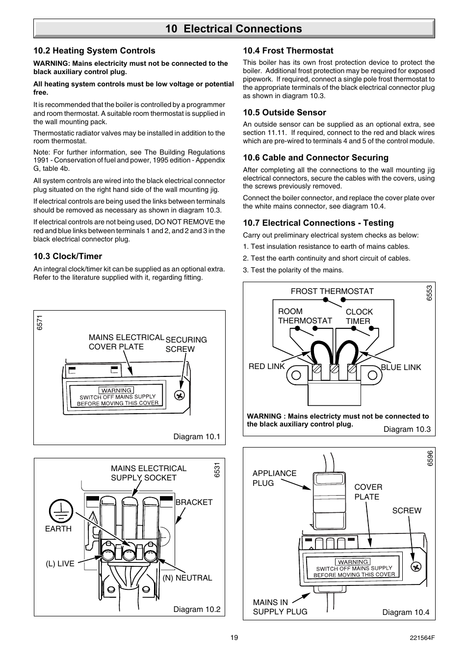 10 electrical connections | Glow-worm Energy Saver 80 - 100 and Gave Valve User Manual | Page 19 / 40