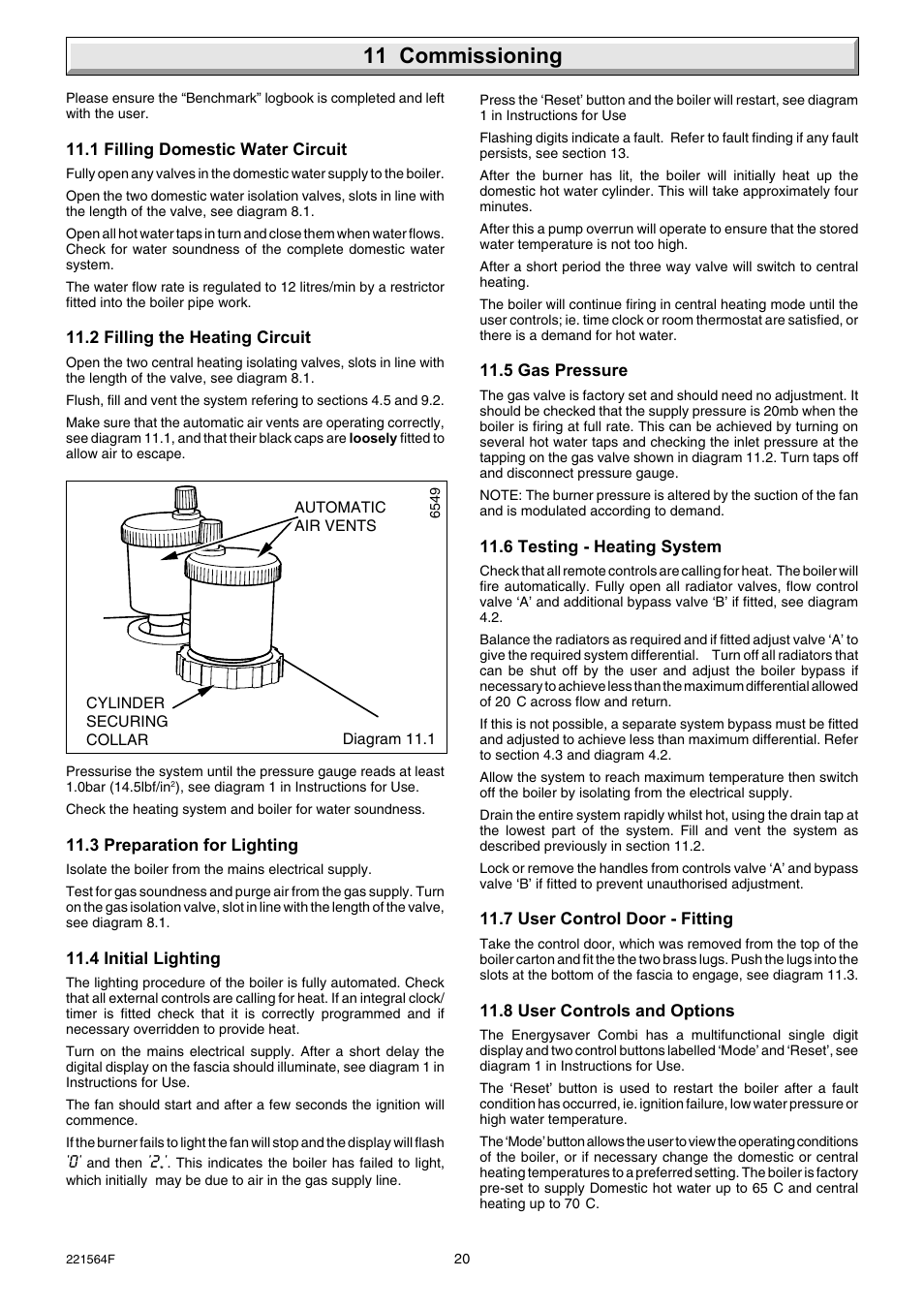 11 commissioning | Glow-worm Energy Saver 80 - 100 and Gave Valve User Manual | Page 20 / 40