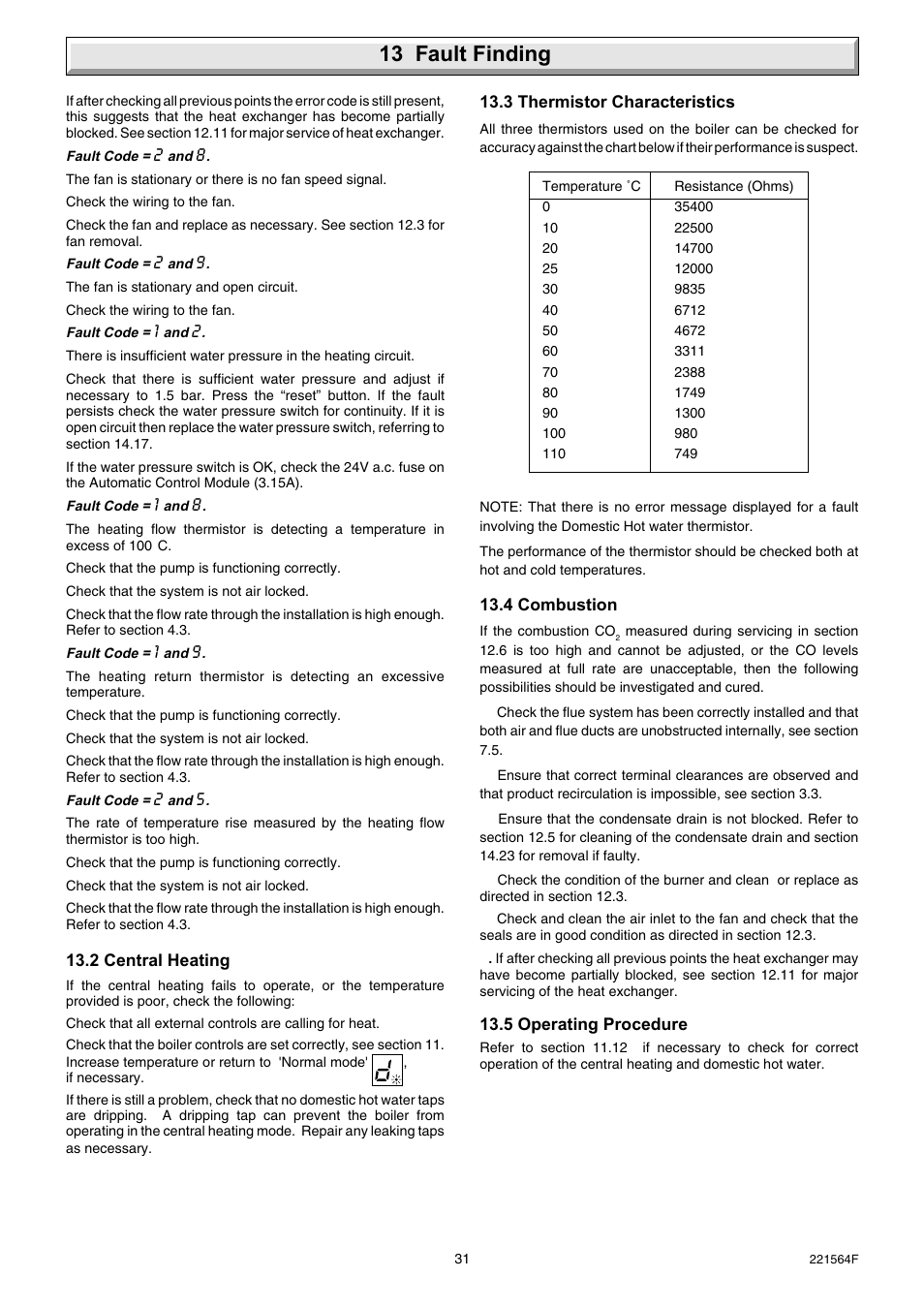 13 fault finding | Glow-worm Energy Saver 80 - 100 and Gave Valve User Manual | Page 31 / 40