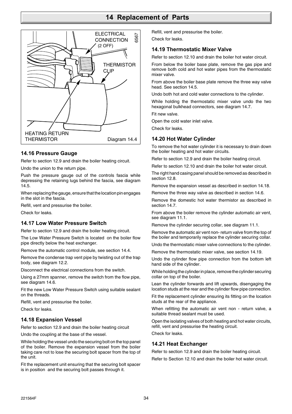 14 replacement of parts | Glow-worm Energy Saver 80 - 100 and Gave Valve User Manual | Page 34 / 40