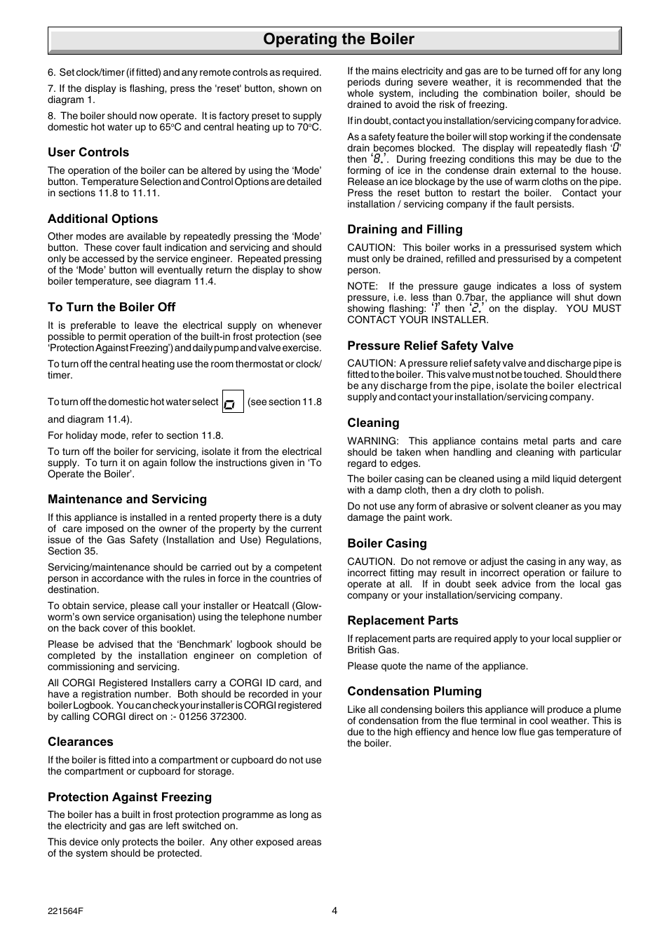 Operating the boiler | Glow-worm Energy Saver 80 - 100 and Gave Valve User Manual | Page 4 / 40