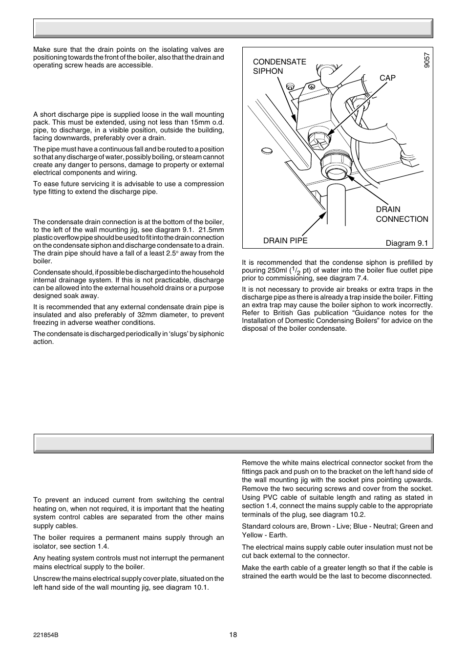 9 gas, water, and condensate connections, 10 electrical connections | Glow-worm EnergySaverCombi 100 User Manual | Page 18 / 36