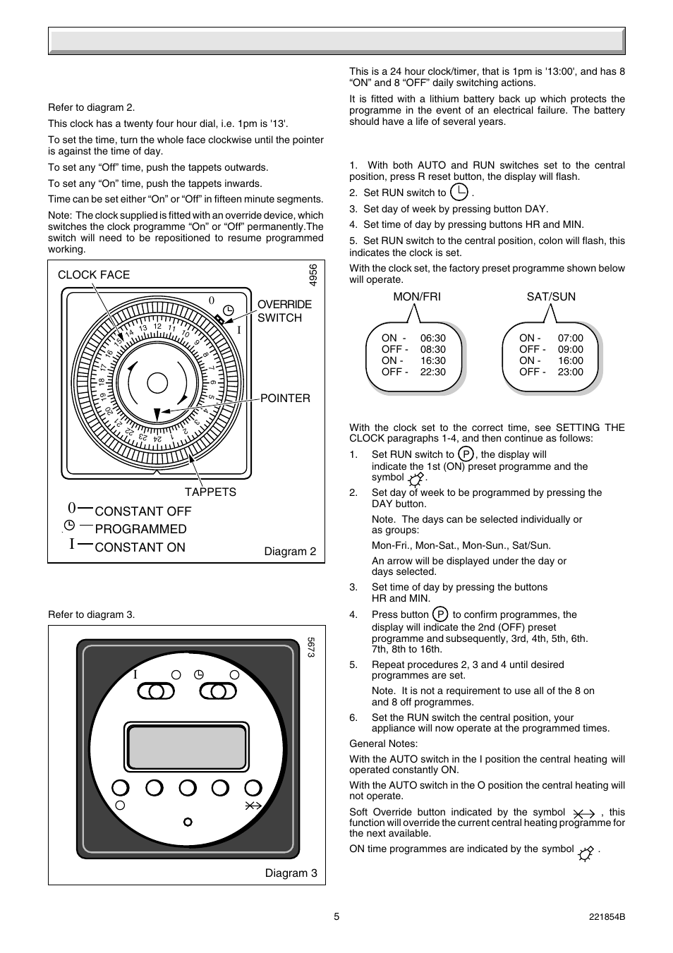 Clock setting | Glow-worm EnergySaverCombi 100 User Manual | Page 5 / 36