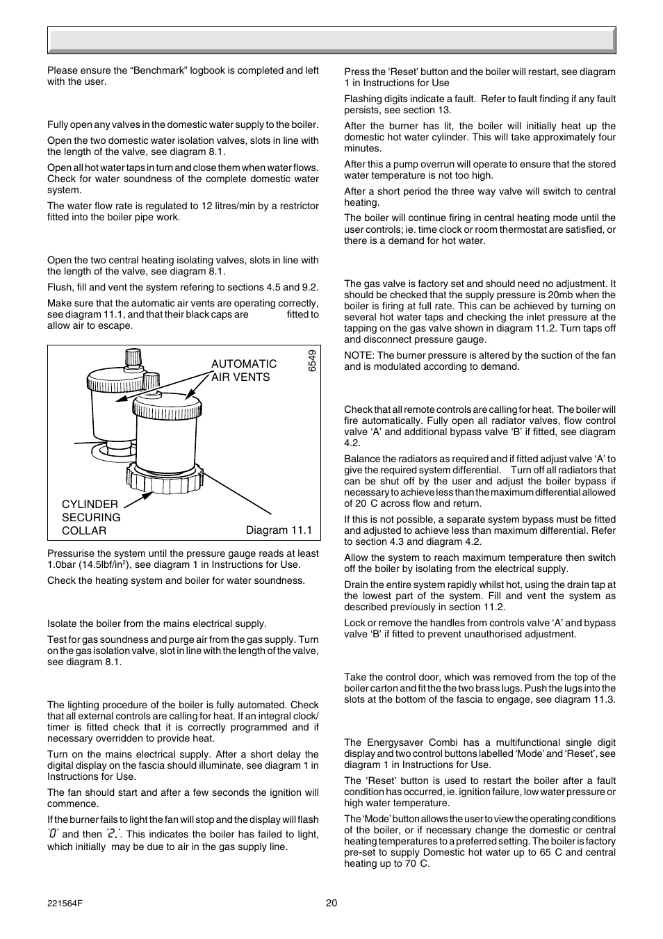 11 commissioning | Glow-worm Energysaver Combi 80-100 User Manual | Page 20 / 36