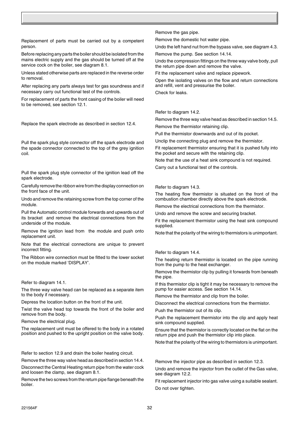 14 replacement of parts | Glow-worm Energysaver Combi 80-100 User Manual | Page 32 / 36