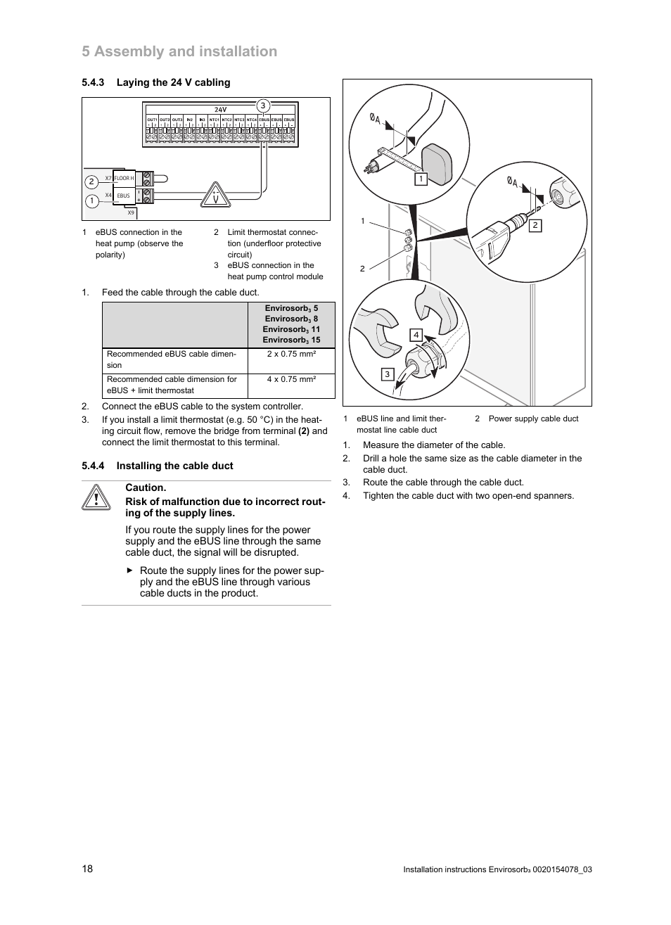 3 laying the 24 v cabling, 4 installing the cable duct, 5 assembly and installation | Glow-worm Envirosorb3 User Manual | Page 18 / 40