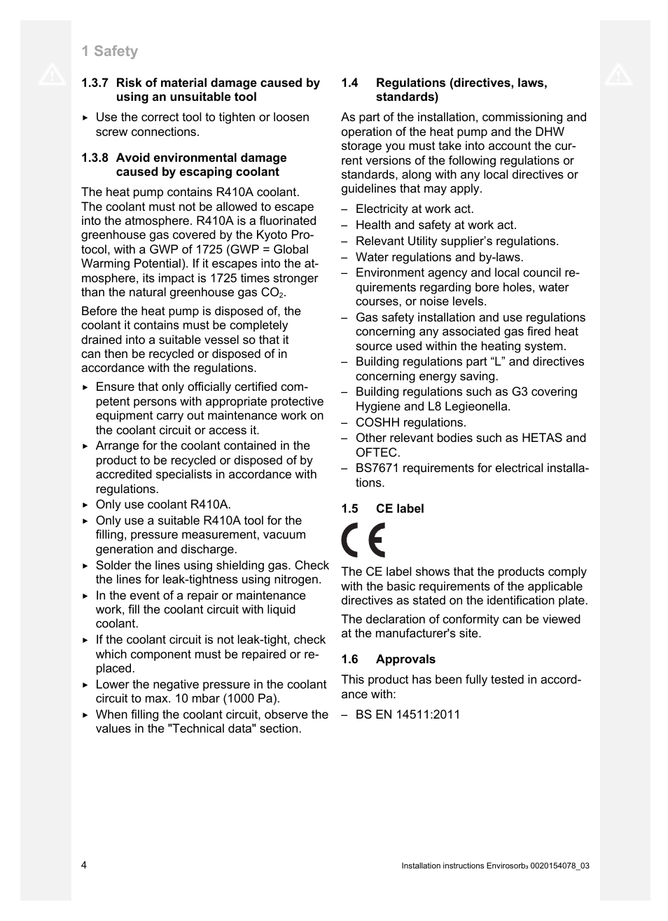 4 regulations (directives, laws, standards), 5 ce label, 6 approvals | 1 safety | Glow-worm Envirosorb3 User Manual | Page 4 / 40