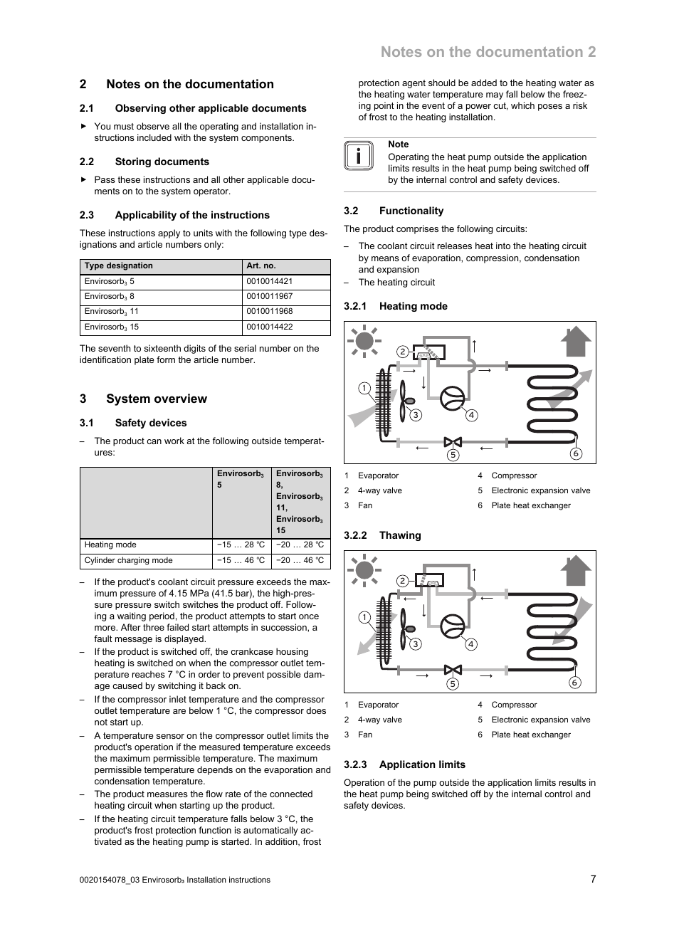 2 notes on the documentation, 1 observing other applicable documents, 2 storing documents | 3 applicability of the instructions, 3 system overview, 1 safety devices, 2 functionality, 1 heating mode, 2 thawing, 3 application limits | Glow-worm Envirosorb3 User Manual | Page 7 / 40