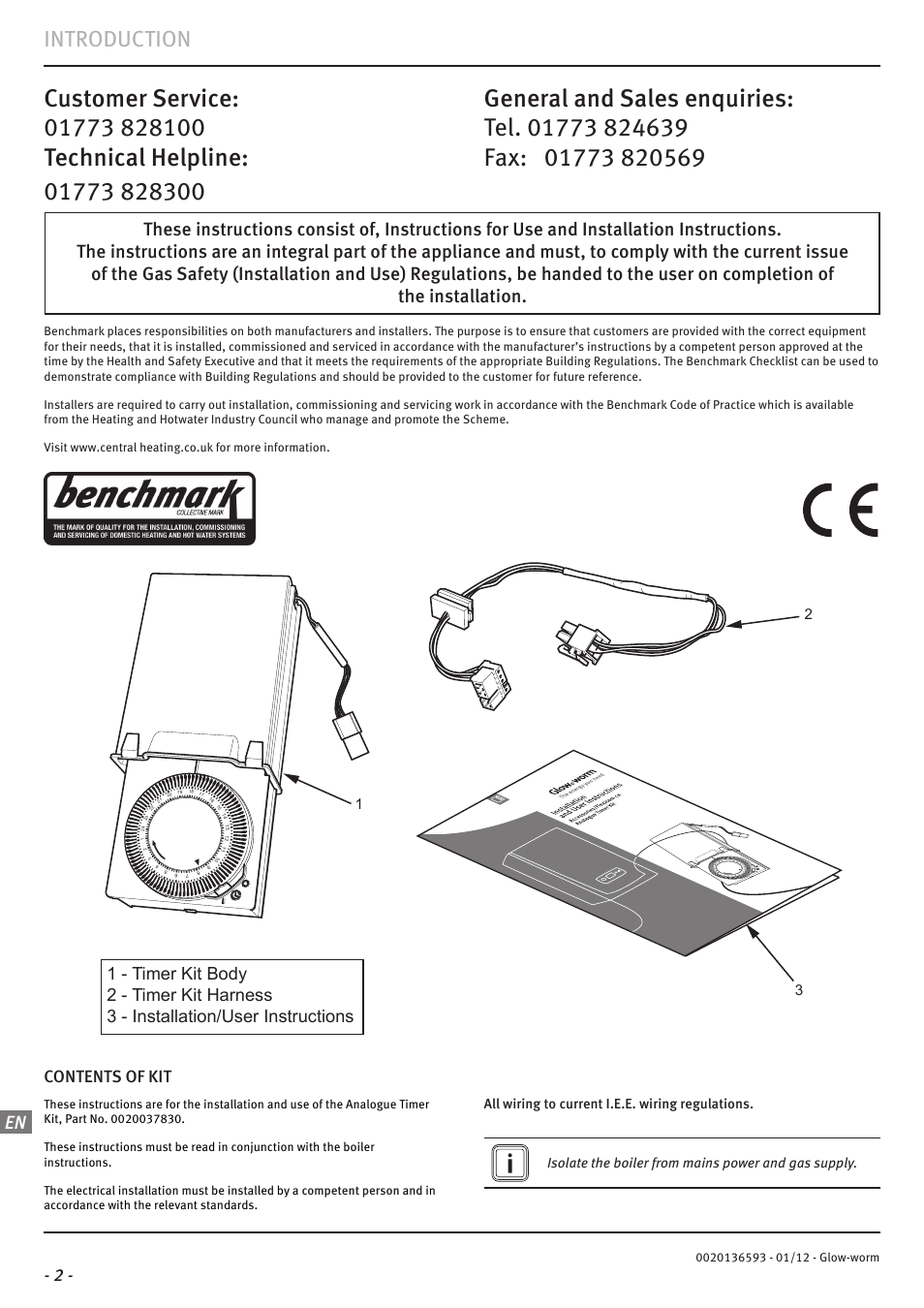 Introduction, Contents of kit | Glow-worm Flexicom cx Analogue Timer Kit User Manual | Page 2 / 4