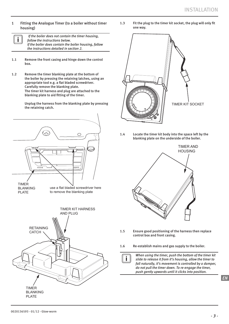 Installation | Glow-worm Flexicom cx Analogue Timer Kit User Manual | Page 3 / 4