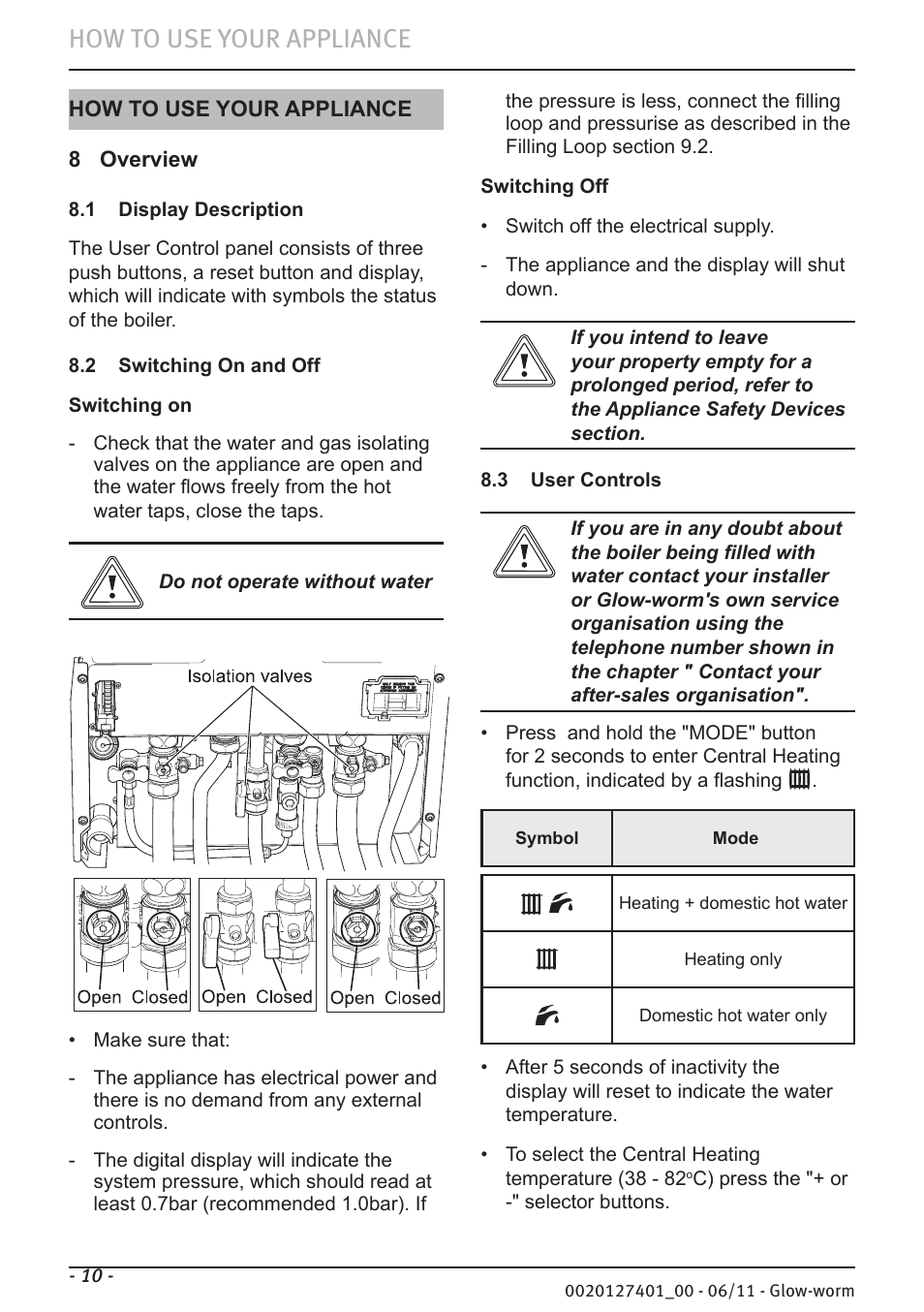 How to use your appliance | Glow-worm Flexicom cx User Manual | Page 10 / 16