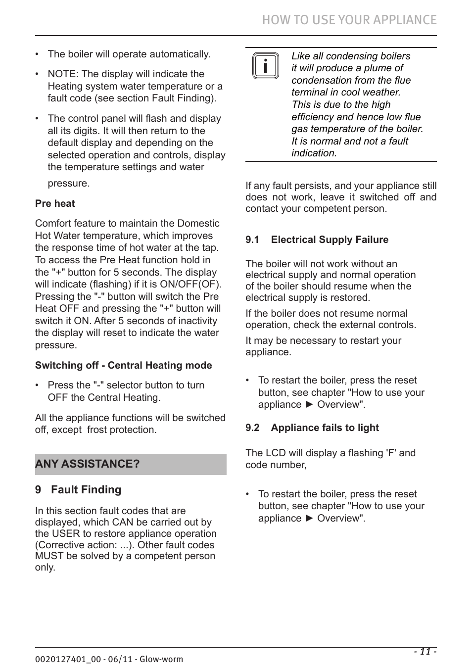 How to use your appliance | Glow-worm Flexicom cx User Manual | Page 11 / 16