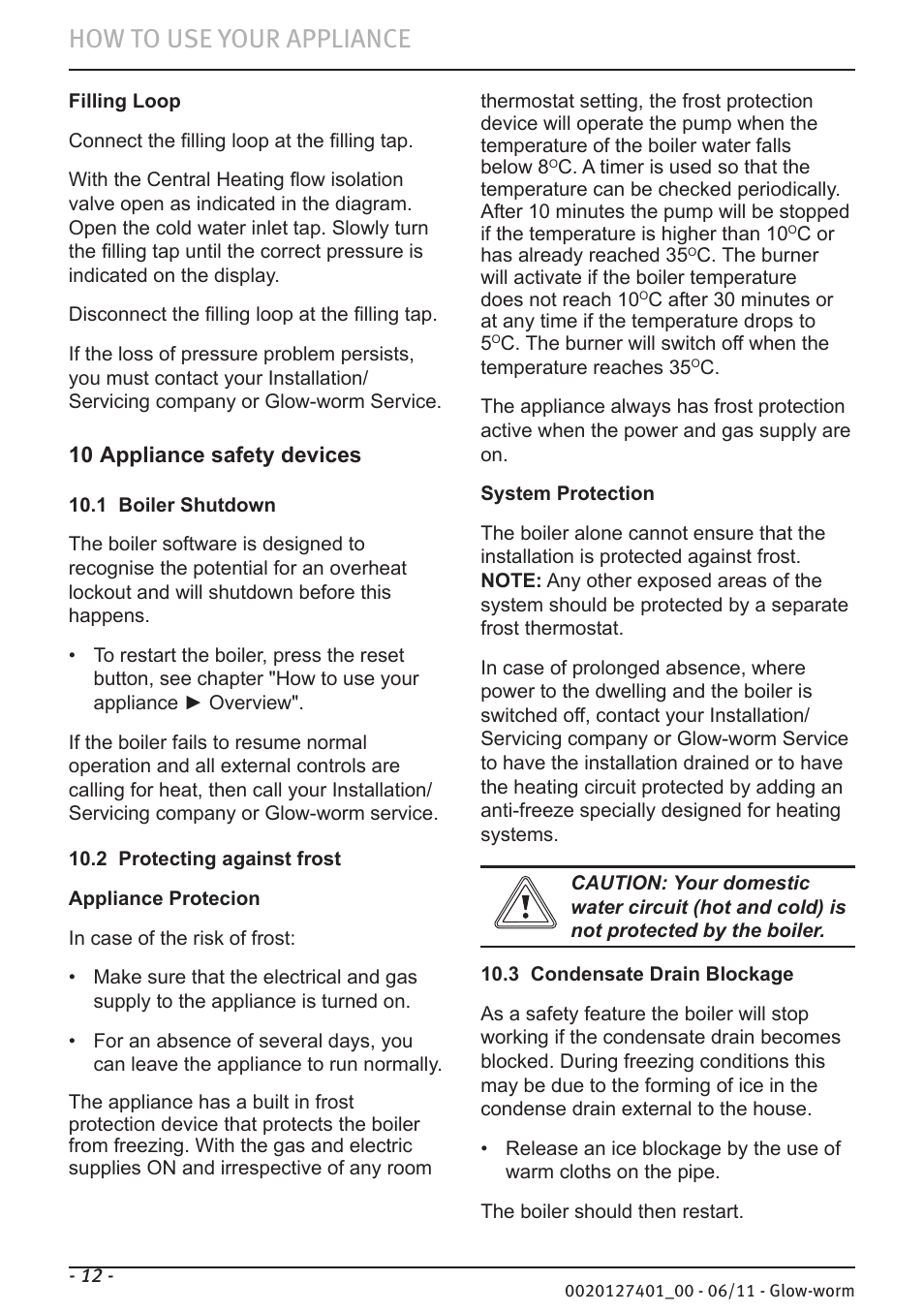 How to use your appliance | Glow-worm Flexicom cx User Manual | Page 12 / 16