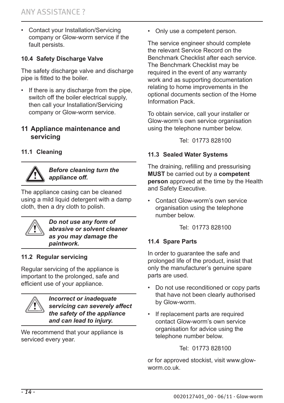Any assistance | Glow-worm Flexicom cx User Manual | Page 14 / 16