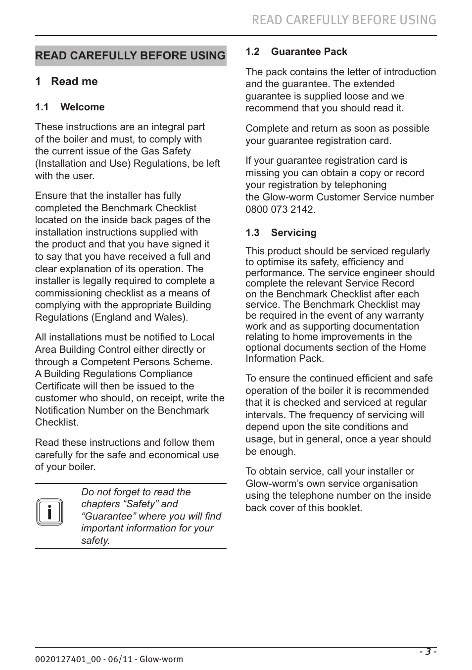 Read carefully before using | Glow-worm Flexicom cx User Manual | Page 3 / 16
