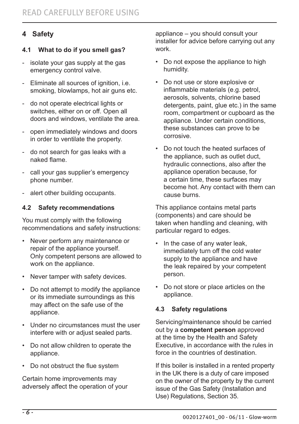 Read carefully before using | Glow-worm Flexicom cx User Manual | Page 6 / 16