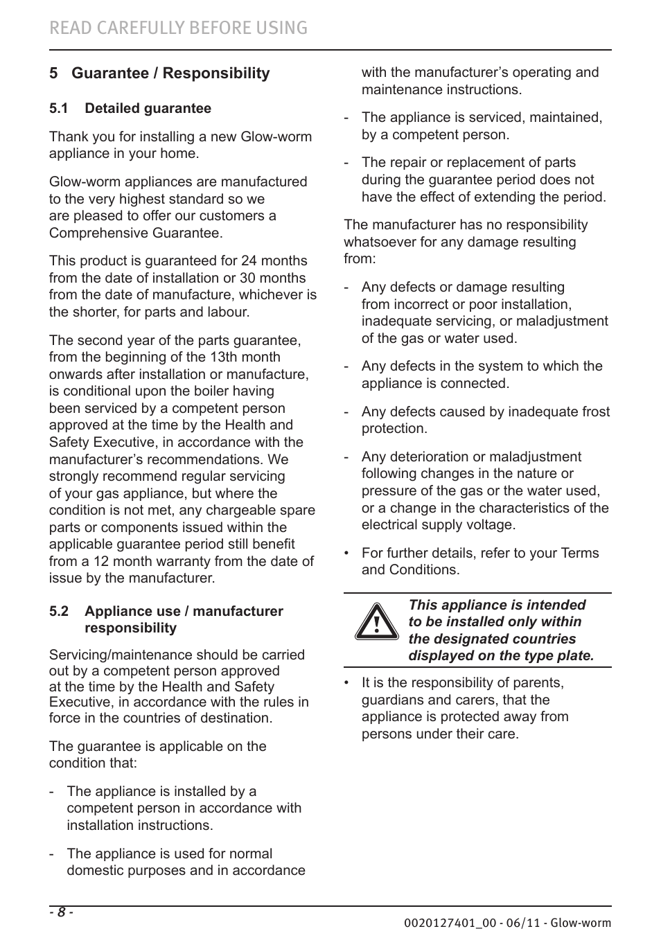Read carefully before using | Glow-worm Flexicom cx User Manual | Page 8 / 16