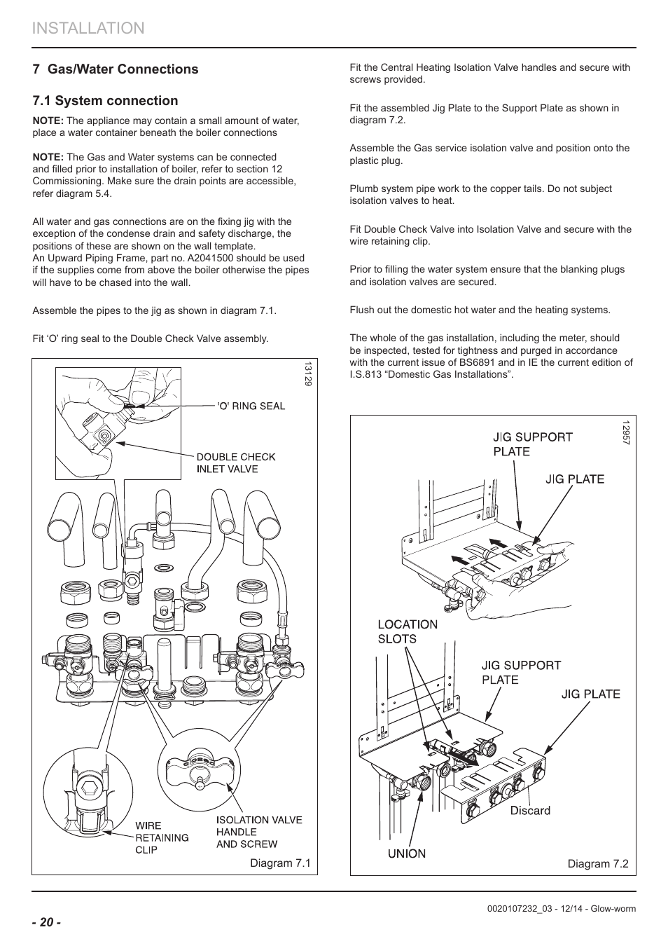 Installation, 7 gas/water connections 7.1 system connection | Glow-worm Flexicom cx User Manual | Page 20 / 56