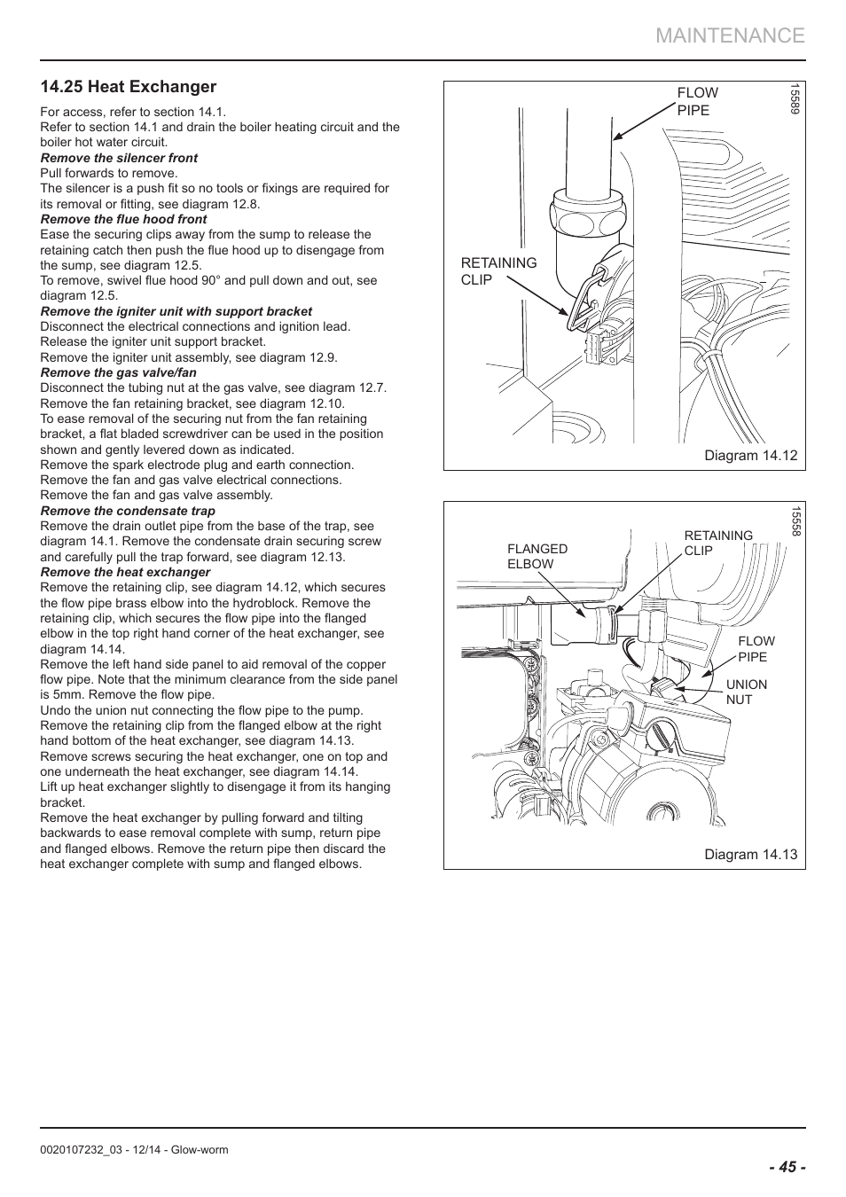 Maintenance, 25 heat exchanger | Glow-worm Flexicom cx User Manual | Page 45 / 56