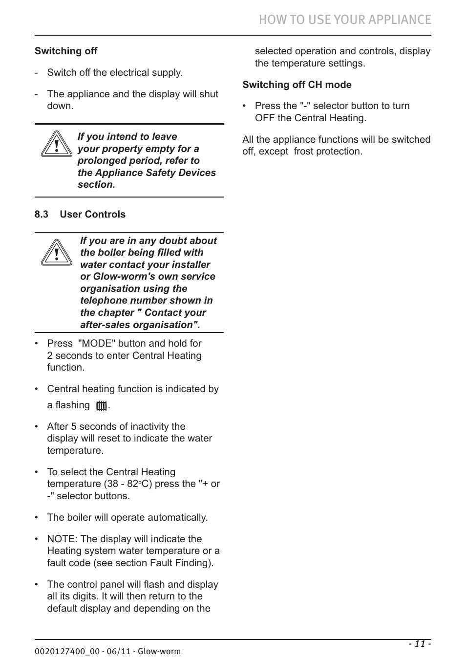 How to use your appliance | Glow-worm Flexicom hx User Manual | Page 11 / 16