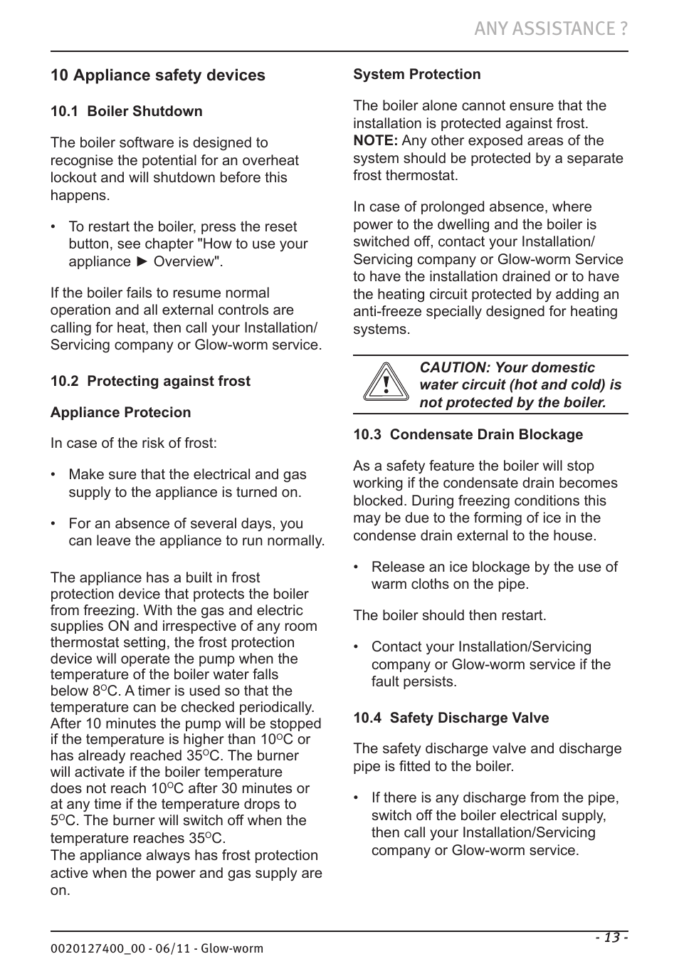 Any assistance | Glow-worm Flexicom hx User Manual | Page 13 / 16