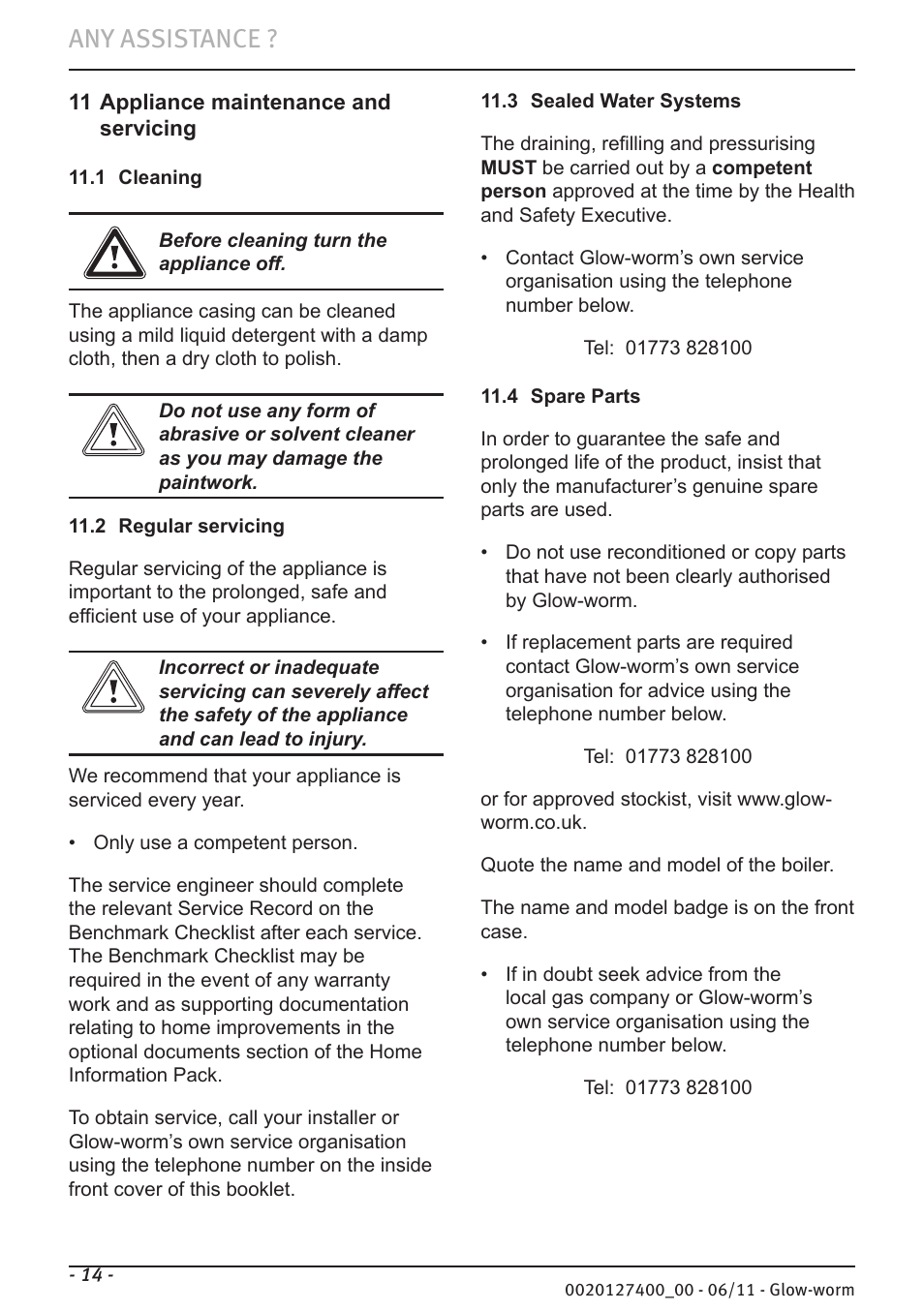 Any assistance | Glow-worm Flexicom hx User Manual | Page 14 / 16