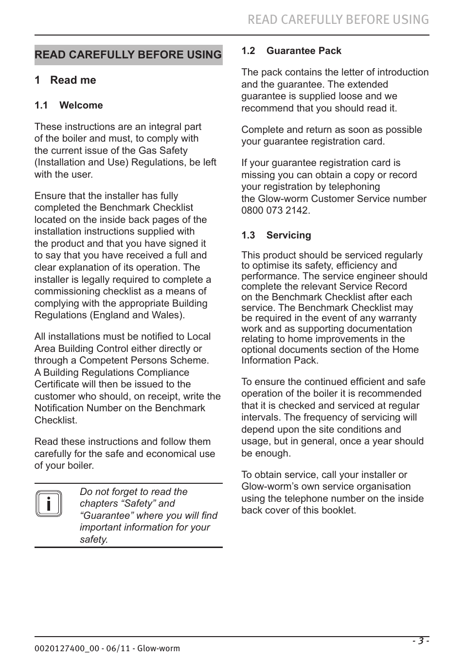 Read carefully before using | Glow-worm Flexicom hx User Manual | Page 3 / 16