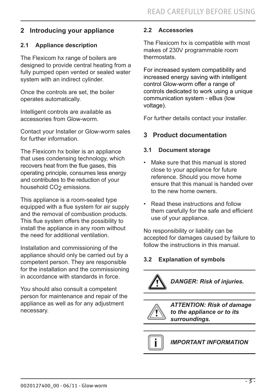 Read carefully before using | Glow-worm Flexicom hx User Manual | Page 5 / 16