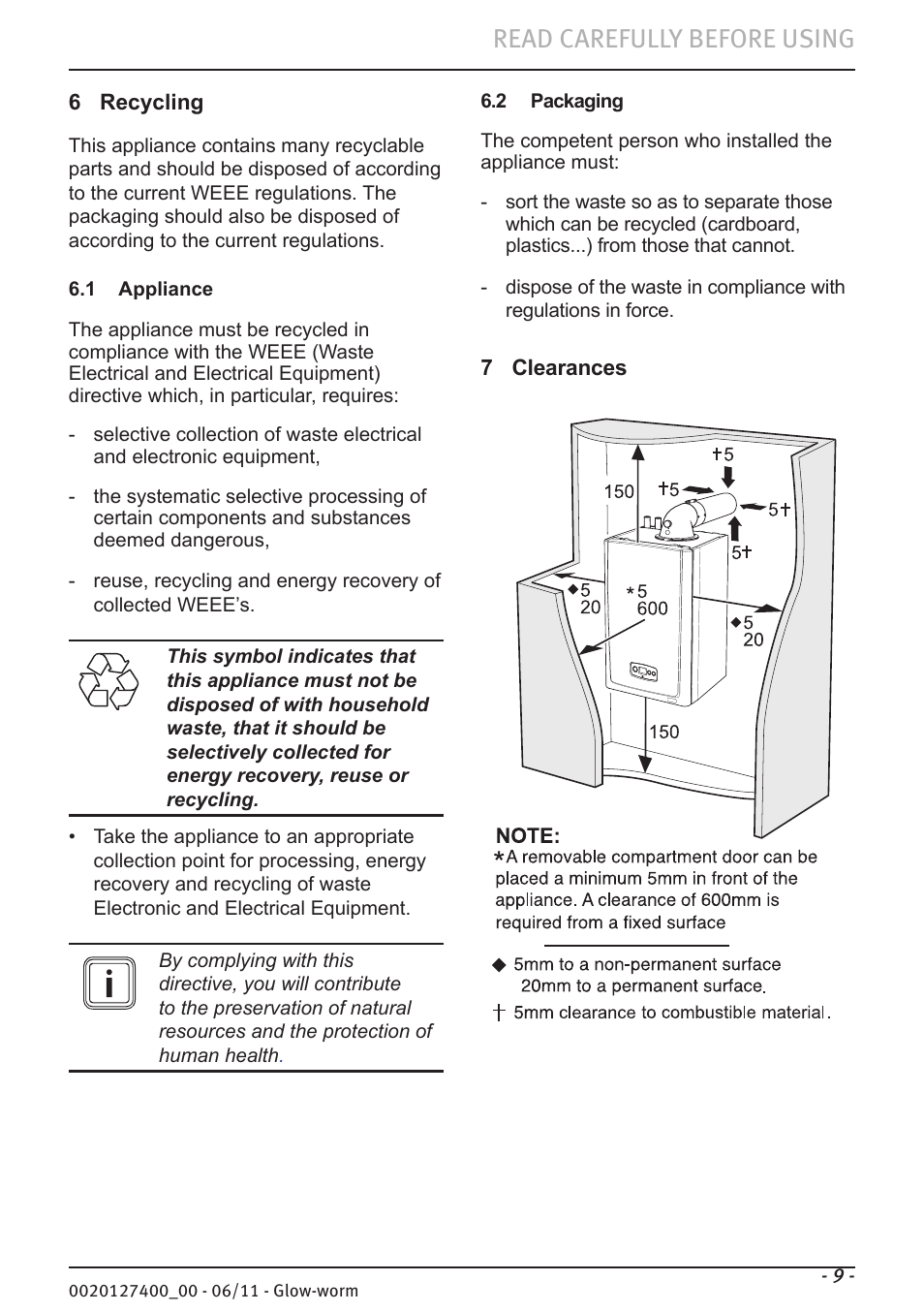 Read carefully before using | Glow-worm Flexicom hx User Manual | Page 9 / 16