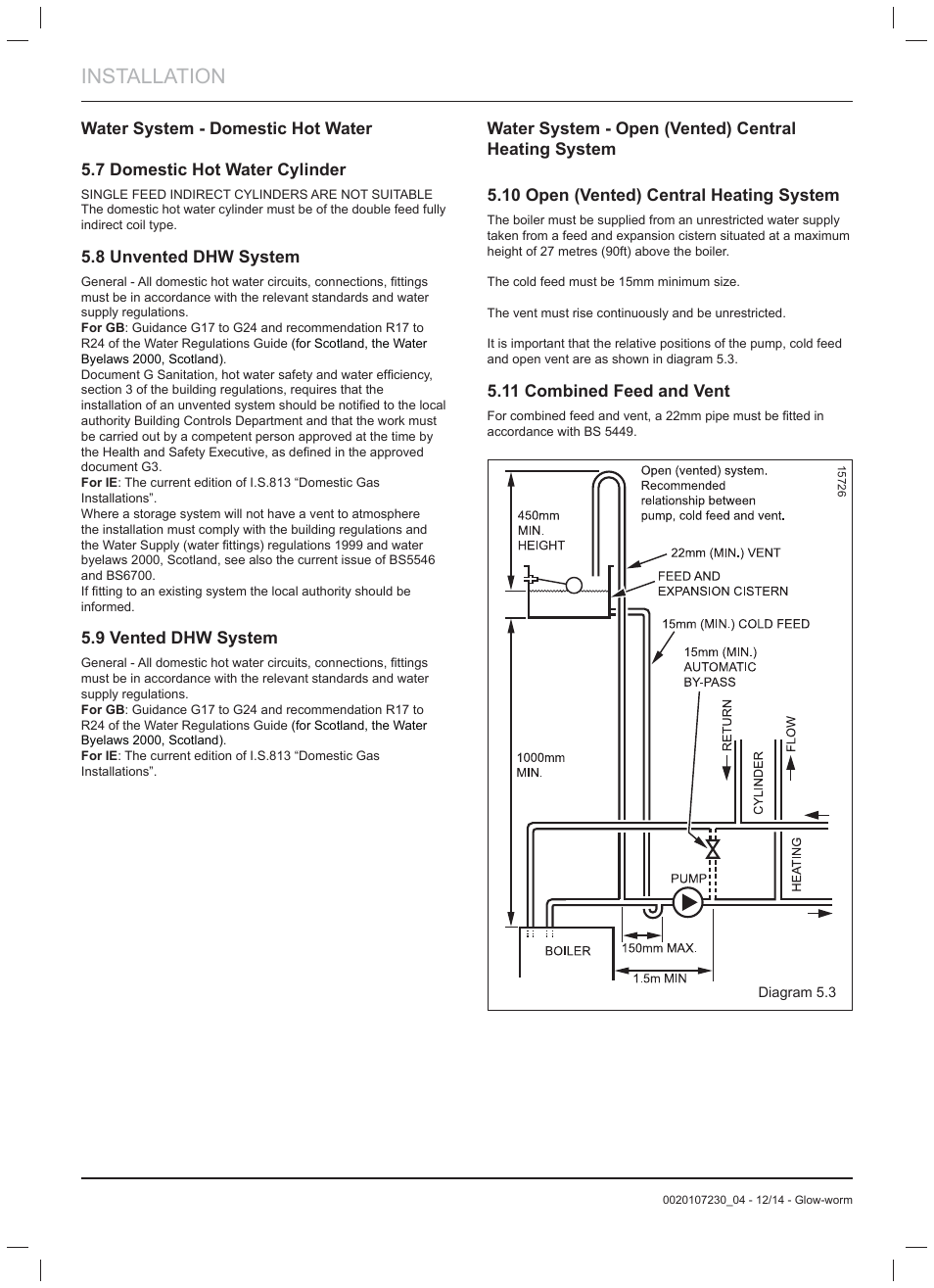 Installation | Glow-worm Flexicom hx User Manual | Page 16 / 52