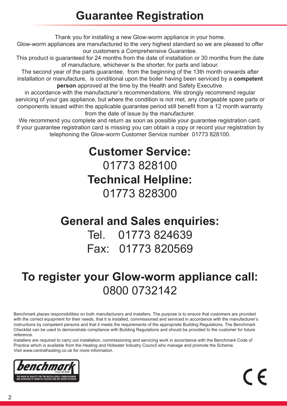 Guarantee registration customer service | Glow-worm Flexicom hx User Manual | Page 2 / 60