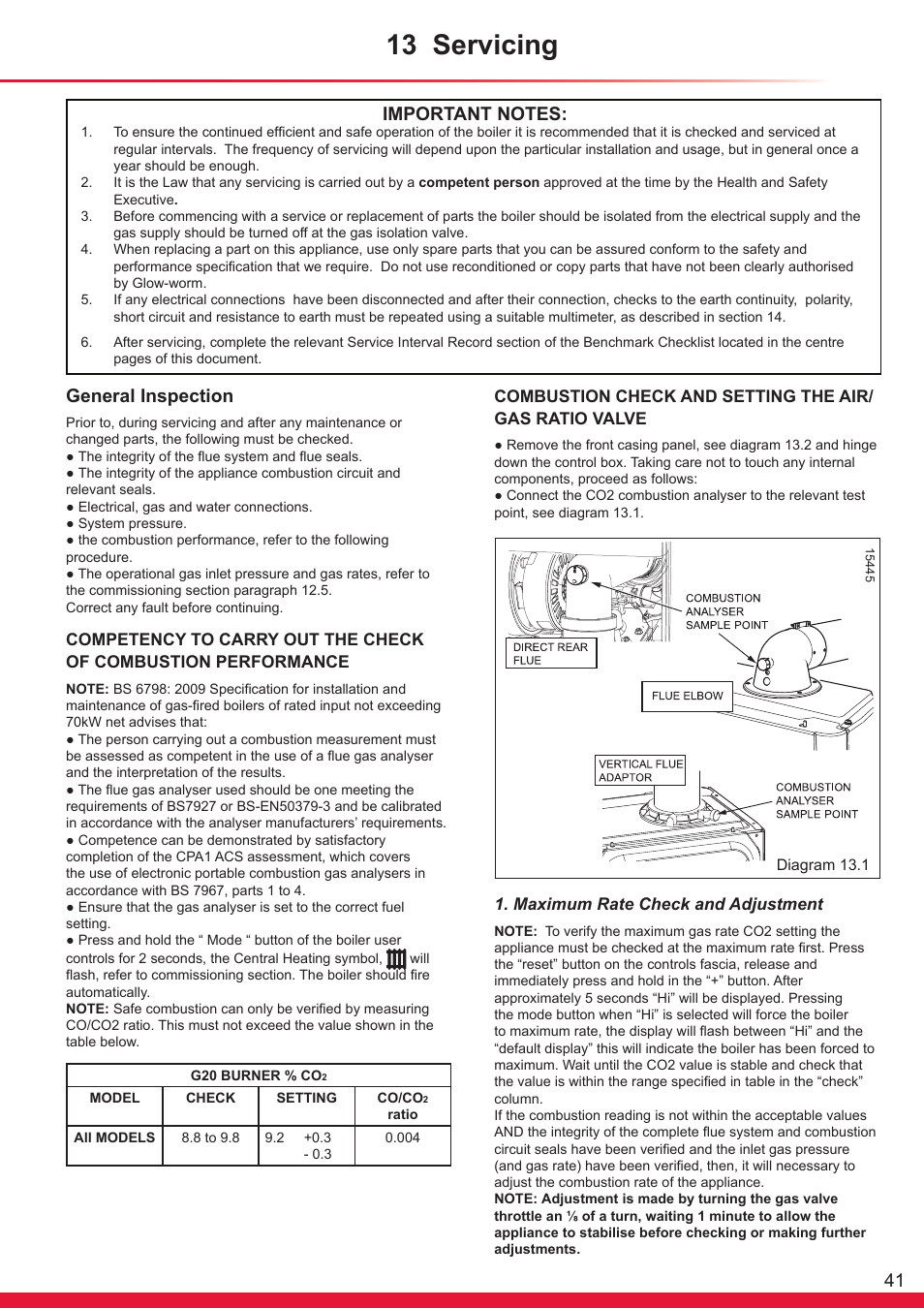13 servicing, General inspection | Glow-worm Flexicom hx User Manual | Page 41 / 60