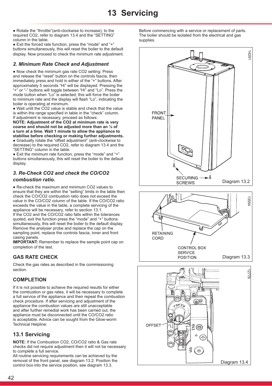 13 servicing, 1 servicing | Glow-worm Flexicom hx User Manual | Page 42 / 60
