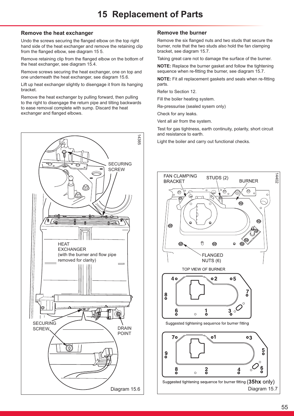 15 replacement of parts | Glow-worm Flexicom hx User Manual | Page 55 / 60