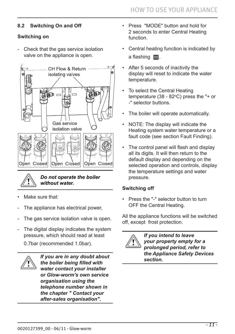 How to use your appliance | Glow-worm Flexicom sx User Manual | Page 11 / 16