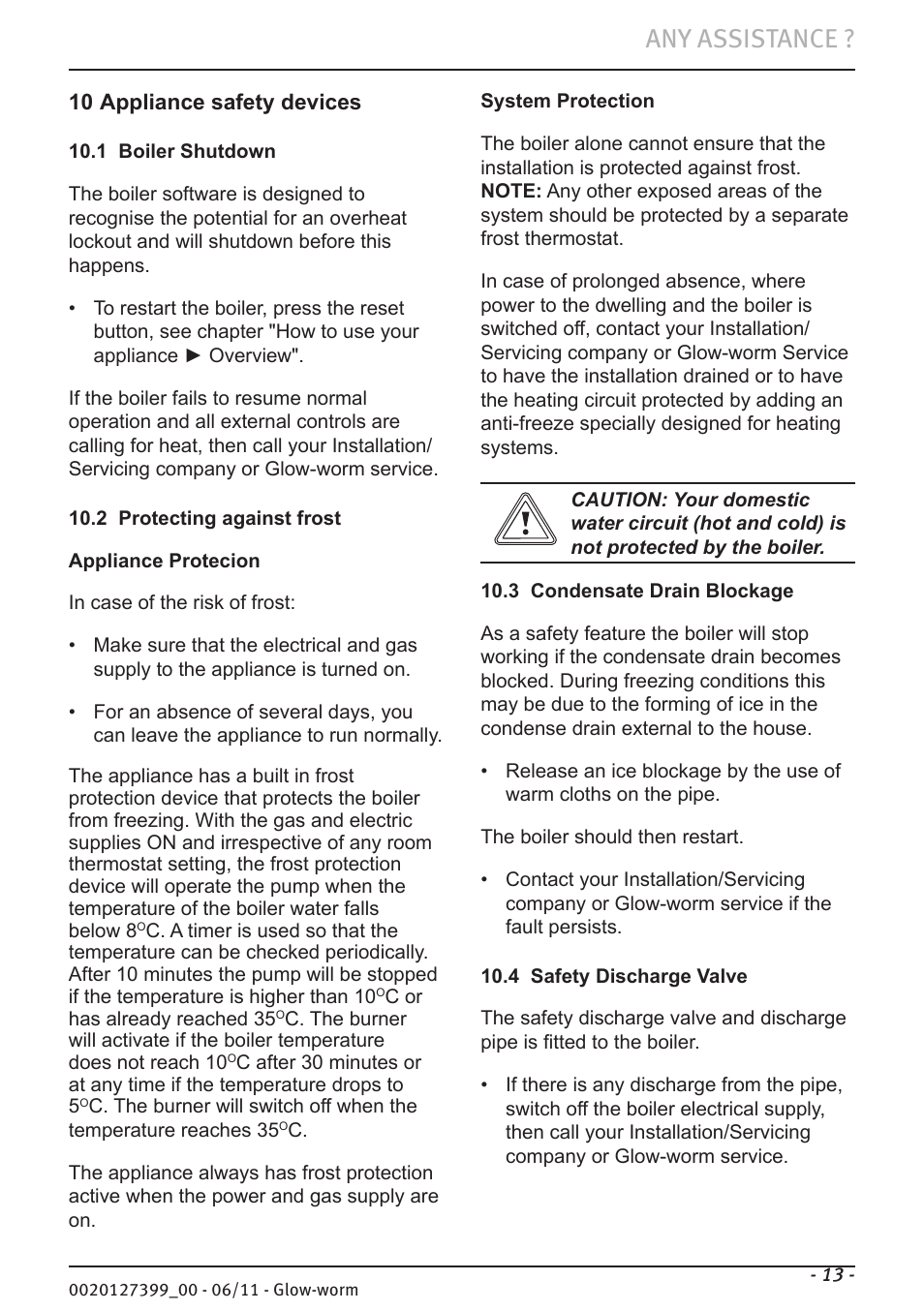 Any assistance | Glow-worm Flexicom sx User Manual | Page 13 / 16