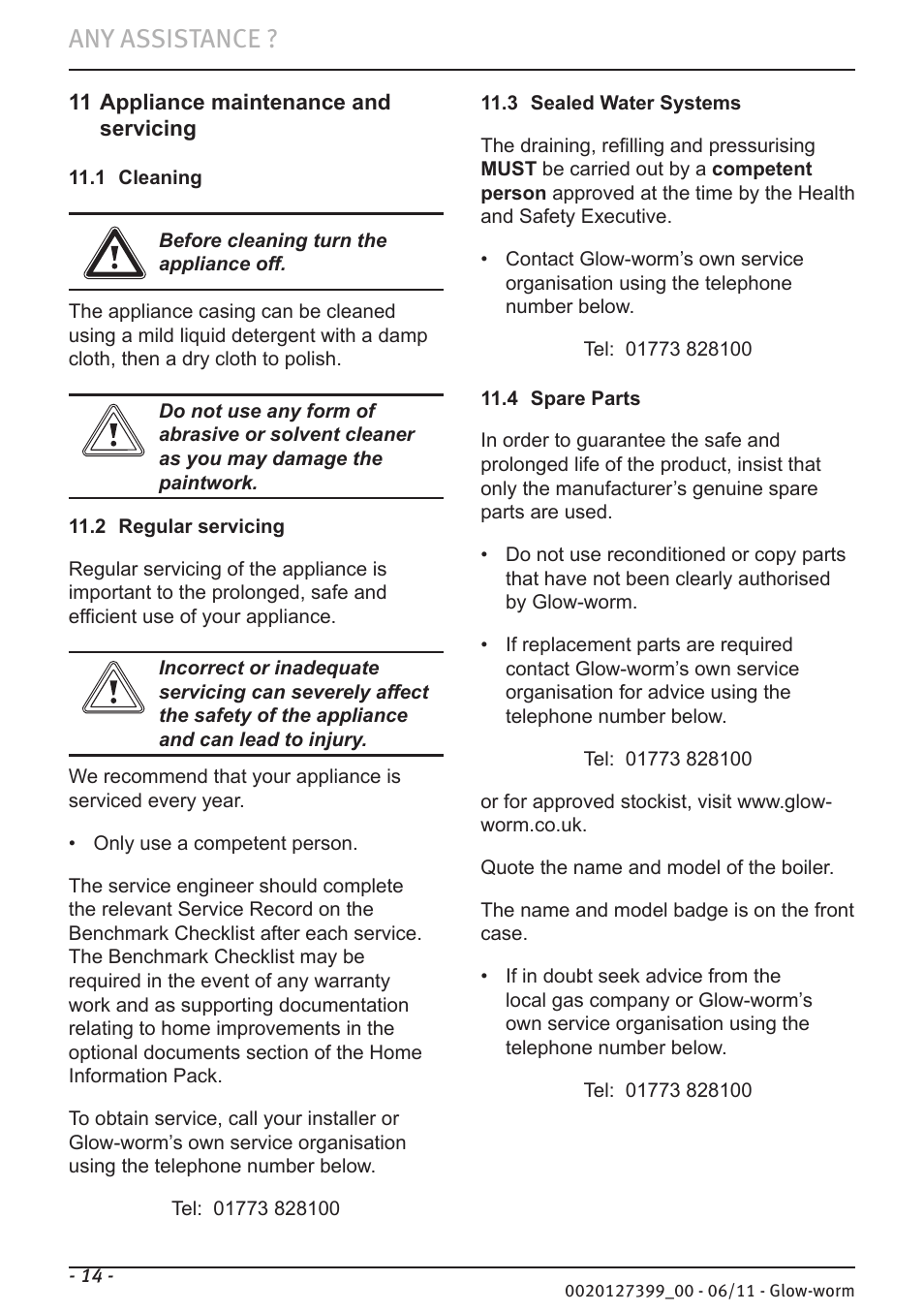 Any assistance | Glow-worm Flexicom sx User Manual | Page 14 / 16