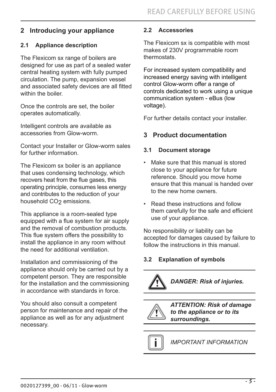 Read carefully before using | Glow-worm Flexicom sx User Manual | Page 5 / 16