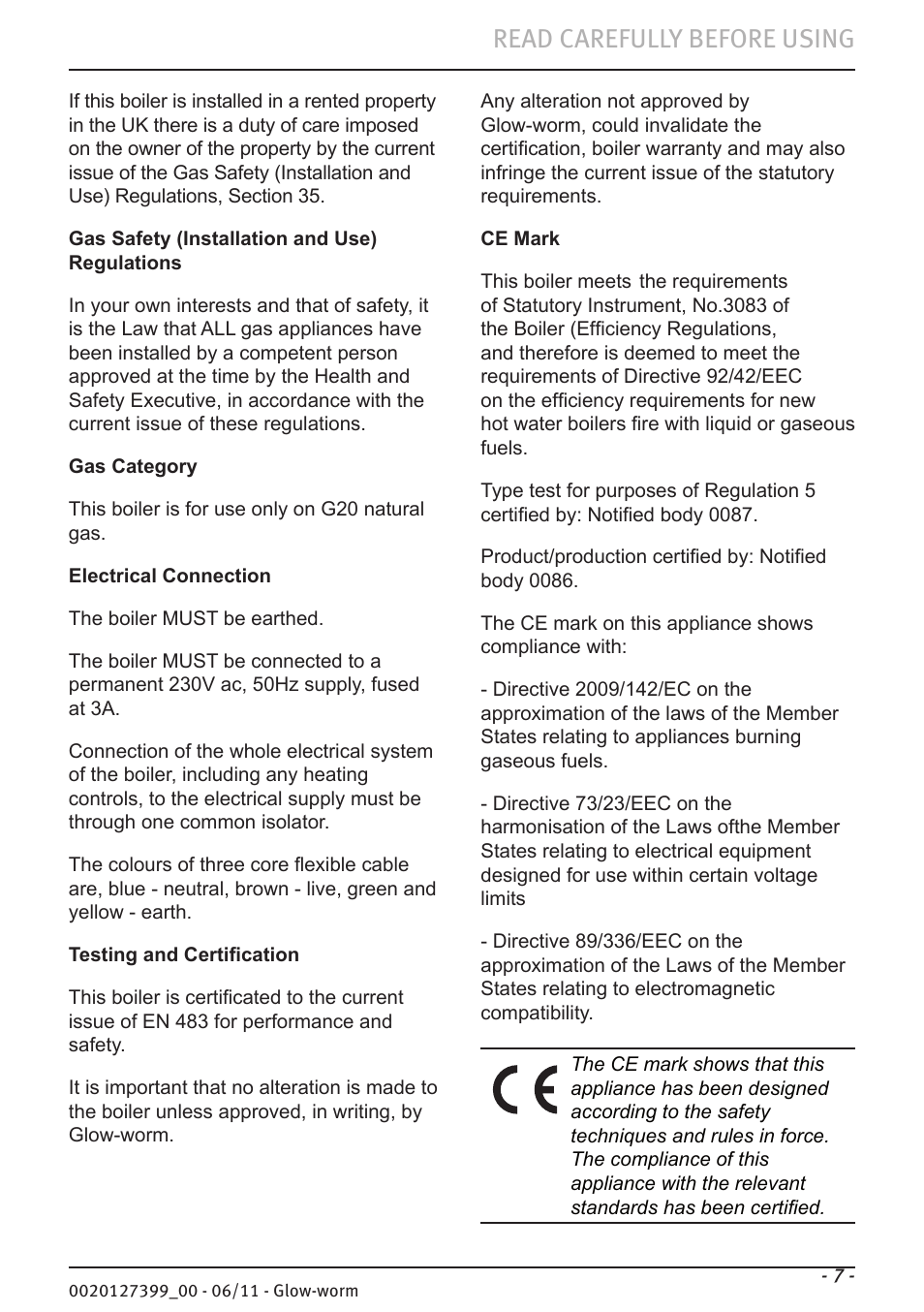 Read carefully before using | Glow-worm Flexicom sx User Manual | Page 7 / 16